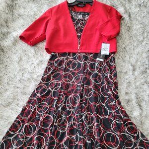 PERCEPTIONS NEW YORK, SIZE SMALL, BLACK with RED, GOLD AND WHITE PATTERN